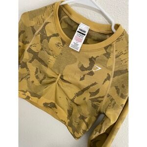 Gymshark Womens Large Adapt Camo Seamless Crop Top Mustard Yellow Excellent Camo